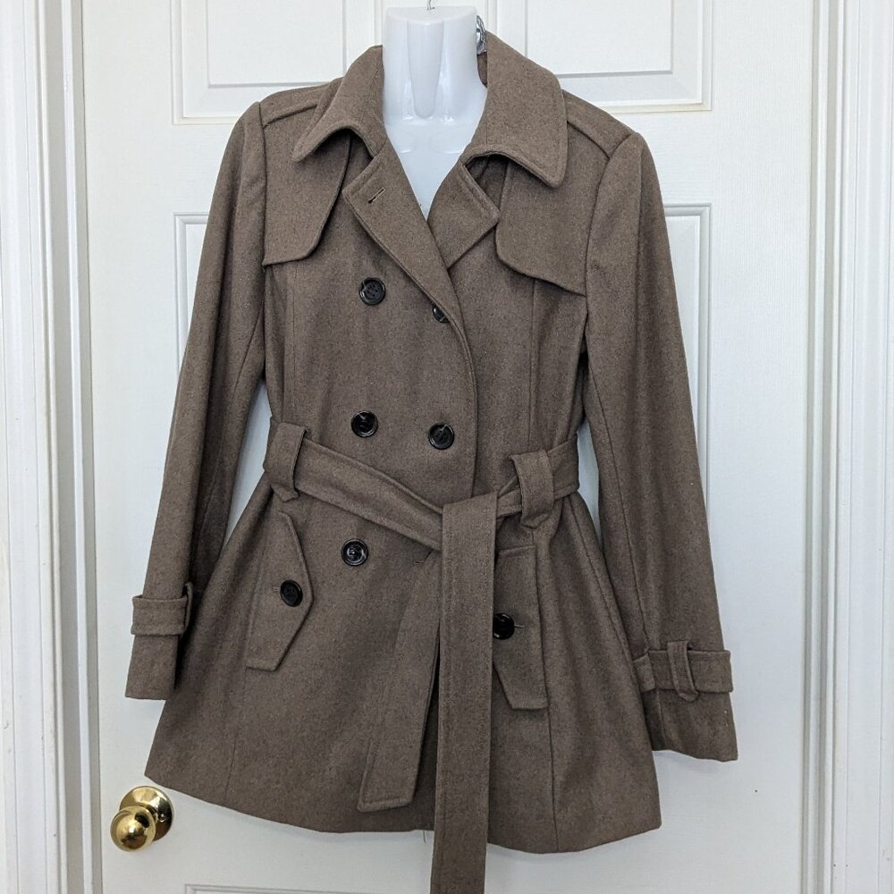 Calvin Klein Women's Wool Blend Camel Belted Double-Breasted Coat